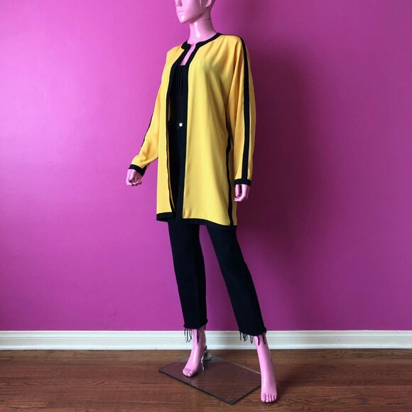 Vintage 80s L Lightweight Jacket Yellow Black Lilli Ann Open Front Dolman Sleeve - Picture 9 of 9